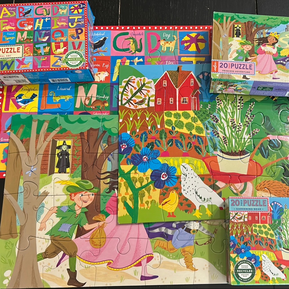 Eeboo 20-Piece 3 Puzzle Bundle: Farm, Fairytale and Alphabet